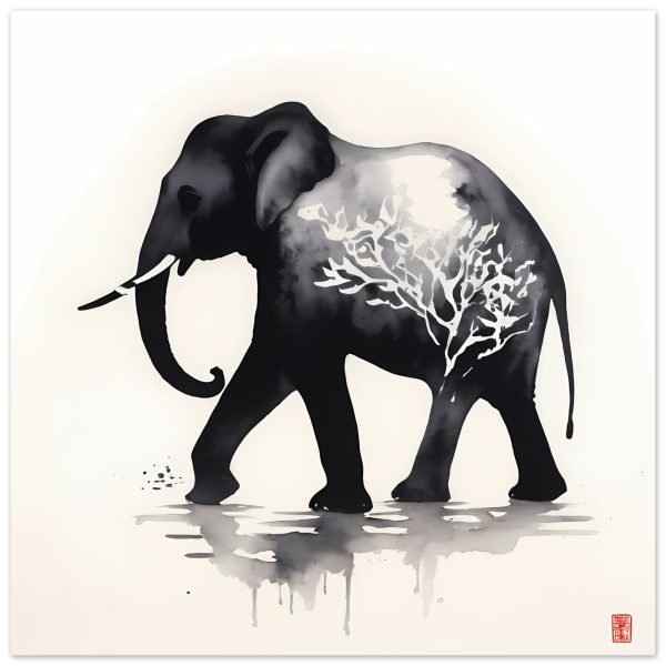 The Enchanting Black Elephant with White Tree Print 15