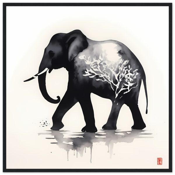 The Enchanting Black Elephant with White Tree Print 5