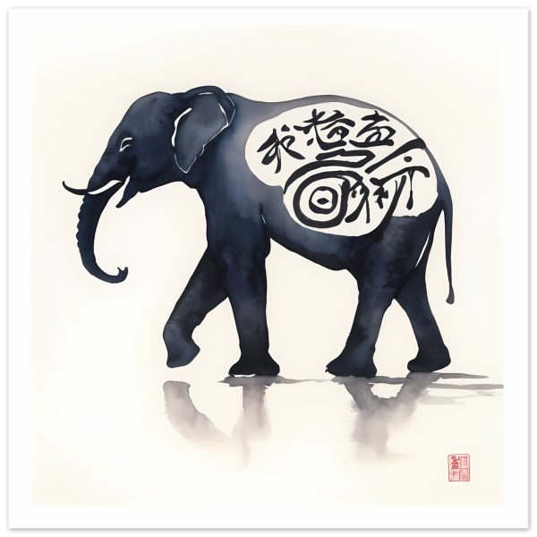 Eternal Serenity: The Enigmatic Black Zen Elephant Print 6