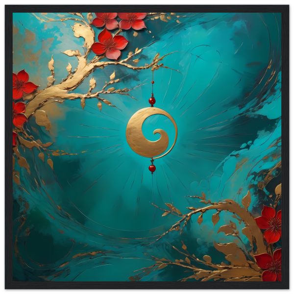 Radiant Tranquility: Swirls and Red Blossoms Poster
