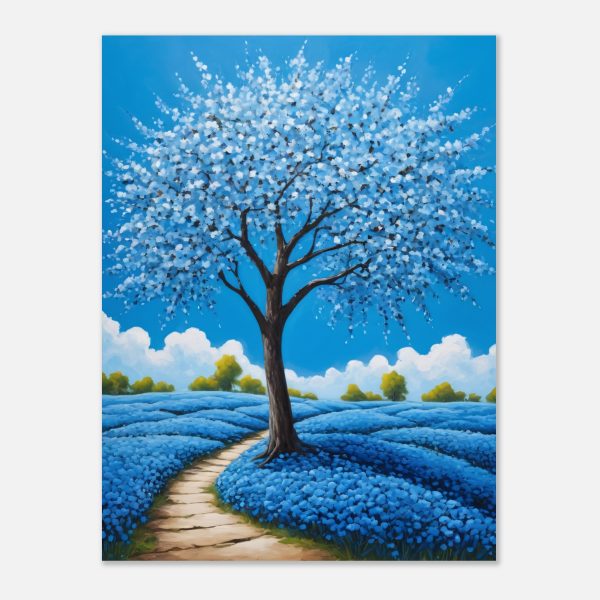 Blue Blossom Tree in a Field of Flowers 4