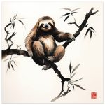 The Harmony of Zen Sloth in Japanese Ink Wash