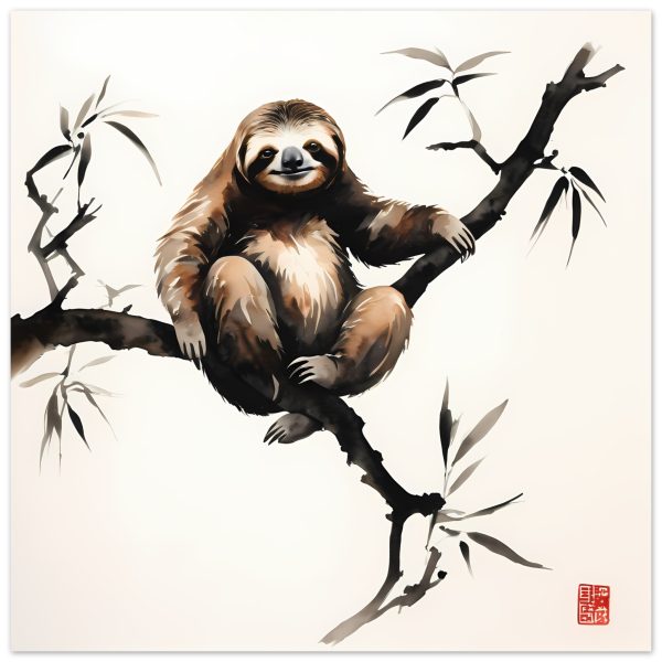 The Harmony of Zen Sloth in Japanese Ink Wash 9