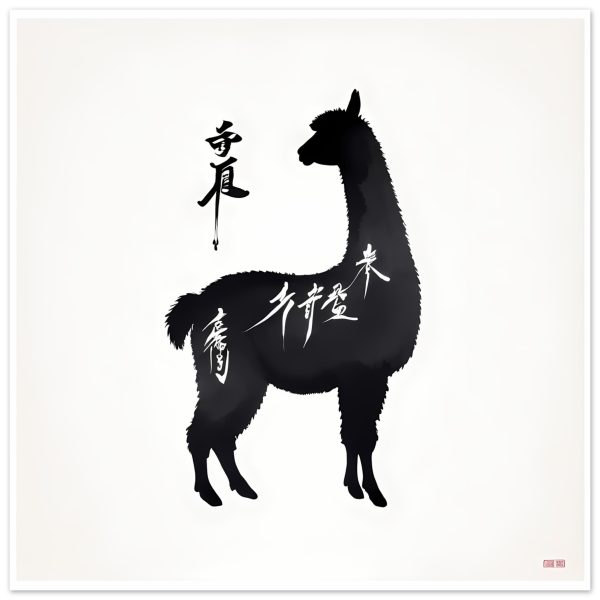 Llama Elegance: Black Silhouette Print 8