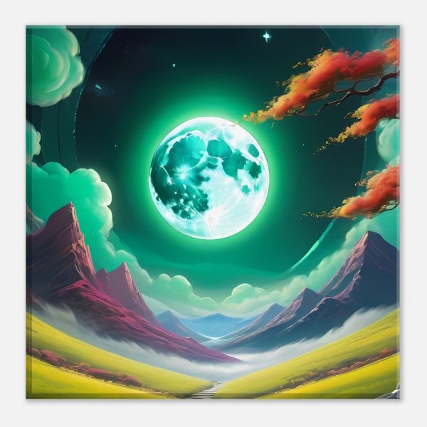 Mystical Night: Green Moon Over Enchanted Zen Valley Canvas 2