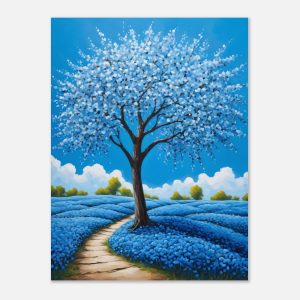 Blue Blossom Tree in a Field of Flowers