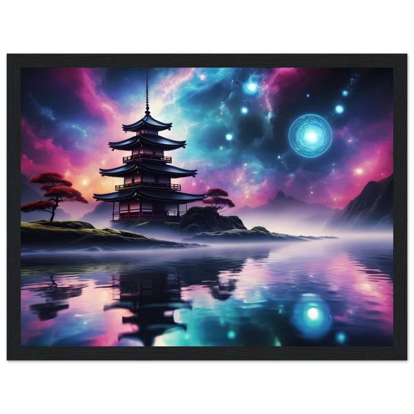 Mystic Fusion: Wooden Framed Poster of a Lake Temple 3