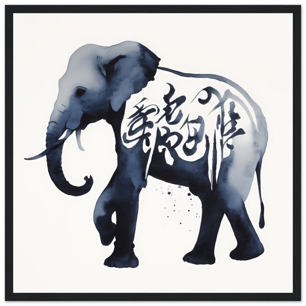 The Captivating Blue Zen Elephant Calligraphy Print 2