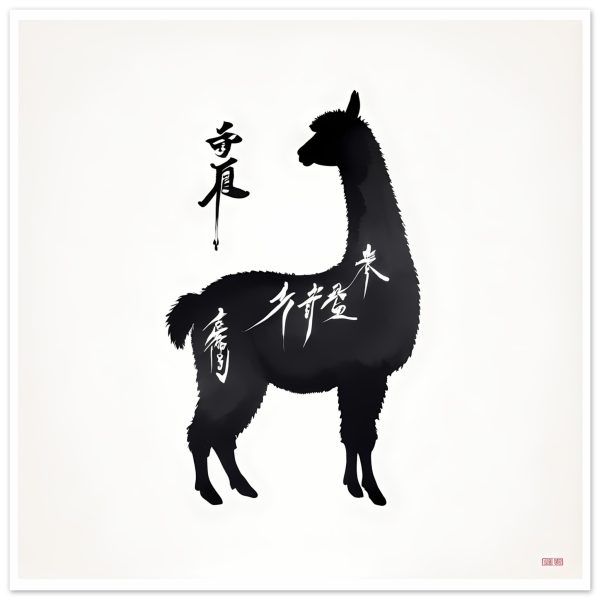 Llama Elegance: Black Silhouette Print 16