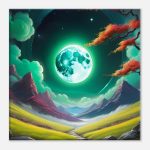Mystical Night: Green Moon Over Enchanted Zen Valley Canvas 8
