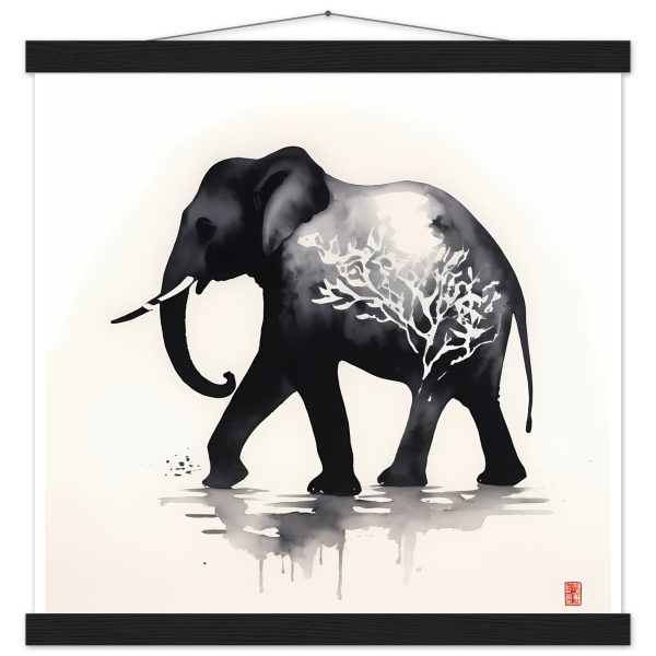 The Enchanting Black Elephant with White Tree Print 2