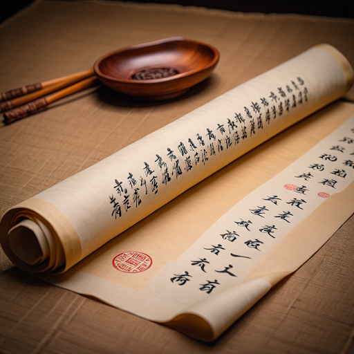 A traditional Zen koan written on a paper scroll.