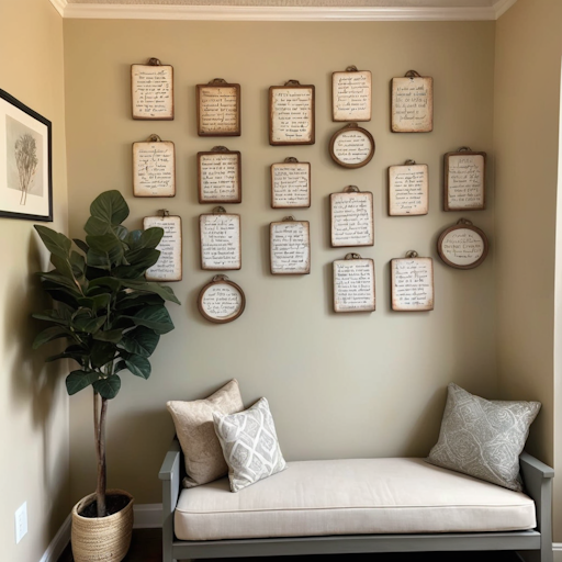 An example of a well-placed spiritual quotes wall art in a serene reading nook