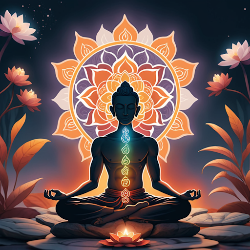 An illustration of a person meditating with a loving-kindness meditation mantra