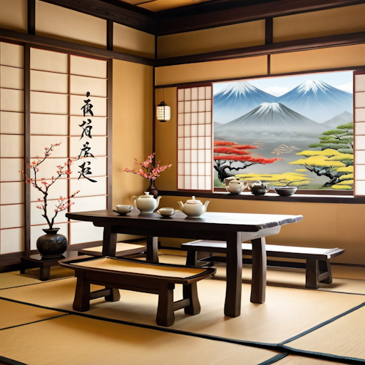 An illustration of a traditional Japanese tea room