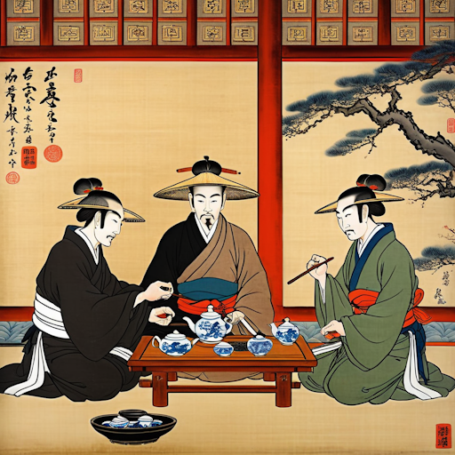 An illustration of the Japanese tea ceremony.