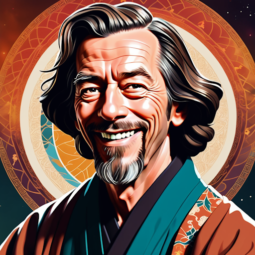 Illustration of Alan Watts, a prominent figure in popularizing Zen in the West.
