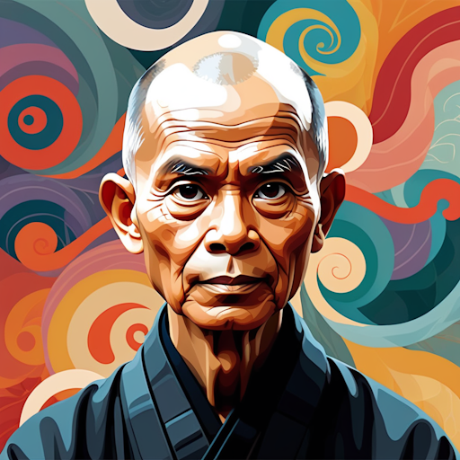 Illustration of Thich Nhat Hanh, a prominent practitioner of the Eightfold Path.