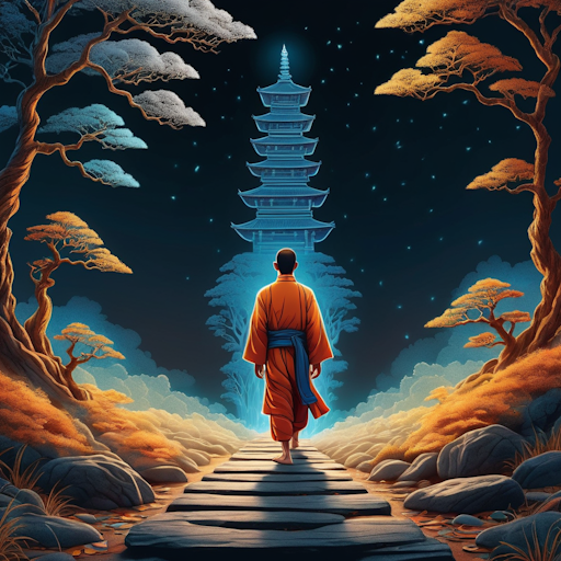 Illustration of a practitioner engaged in walking meditation (Kinhin).