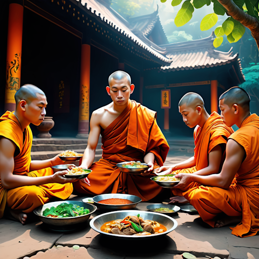  Illustration of the midday meal offered to monk by laypeople.