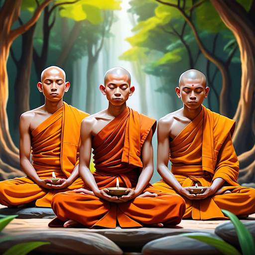 Image illustrating Theravada monks in meditation.