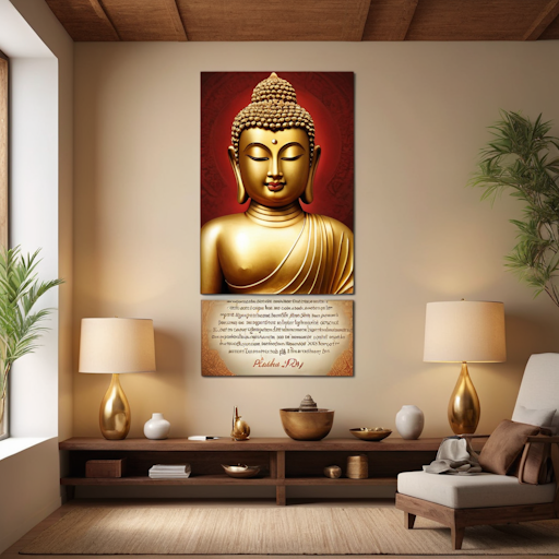Wall art featuring profound Buddha quotes, creating a visual tapestry of wisdom and mindfulness.