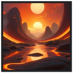 Crimson Zen Serenity – Framed Red Sunset Poster
