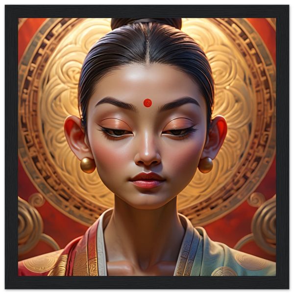 Elegant Mystique: Framed Zen Portrait in Golden Mandala 3