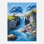 Blue Blossom Waterfall Watercolour