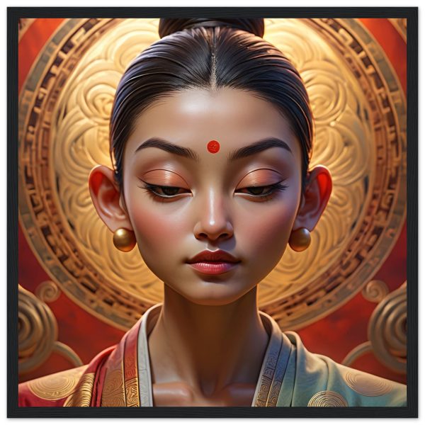 Elegant Mystique: Framed Zen Portrait in Golden Mandala 2