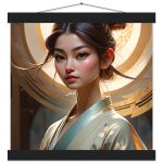 Elegant Beauty in Blue and Gold: Artful Poster with Hanger 6