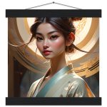 Elegant Beauty in Blue and Gold: Artful Poster with Hanger 8