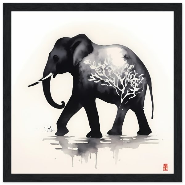The Enchanting Black Elephant with White Tree Print 3